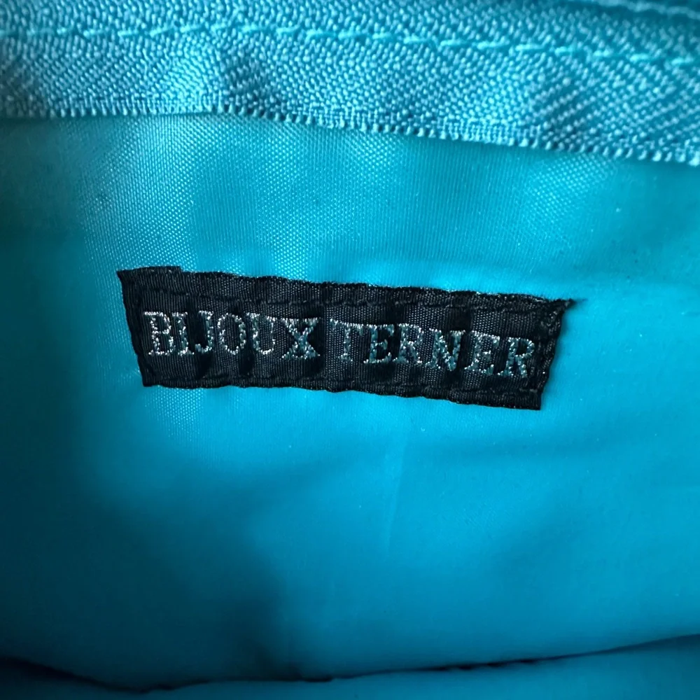 Bijoux Terner Turquoise Faux Croc Embossed Leather Cosmetic Bag & Wallet Set